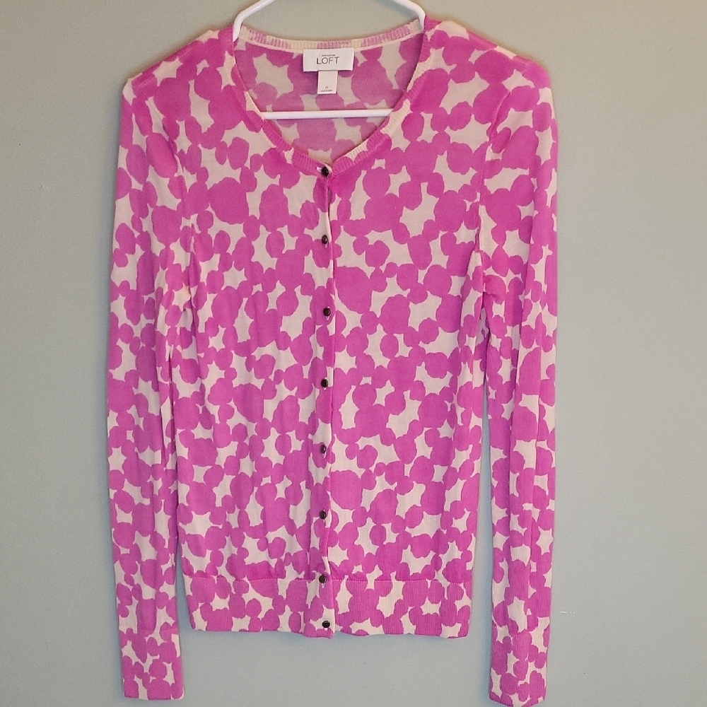 LOFT Pink and White Women's Sweater